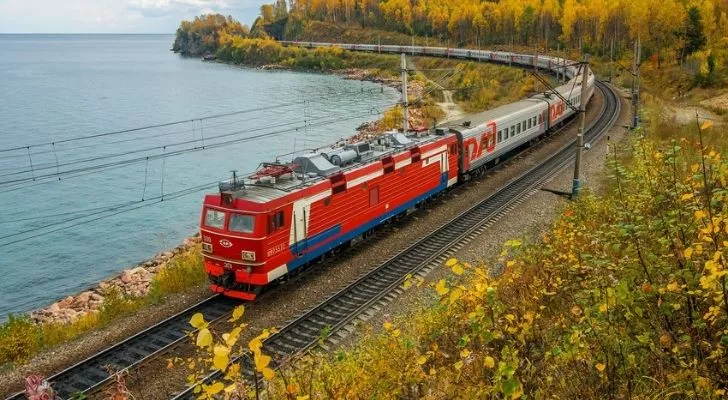 A train travelling along the trans Siberian rail network