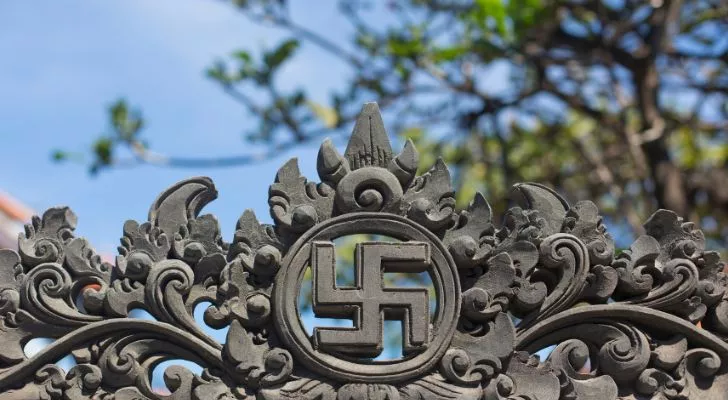 A swastika carving in part of a Balinese temple
