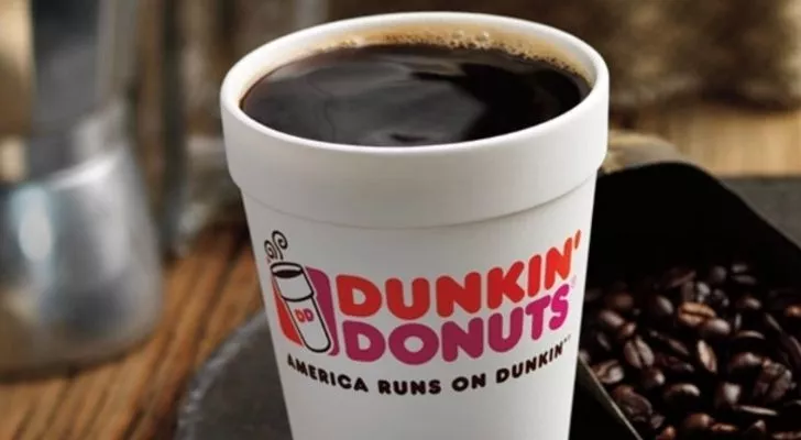 A nice hot cup of Dunkin Donuts coffee