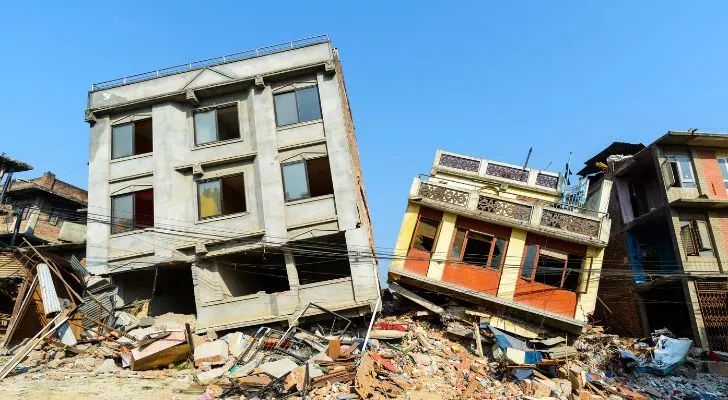two builds destroyed by an earthquake