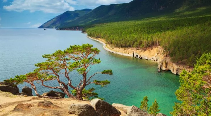 A view along the coast of Lake Baikal, Russia, during summer