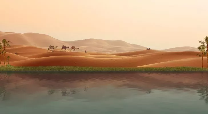 A lush oasis in the Sahara Desert