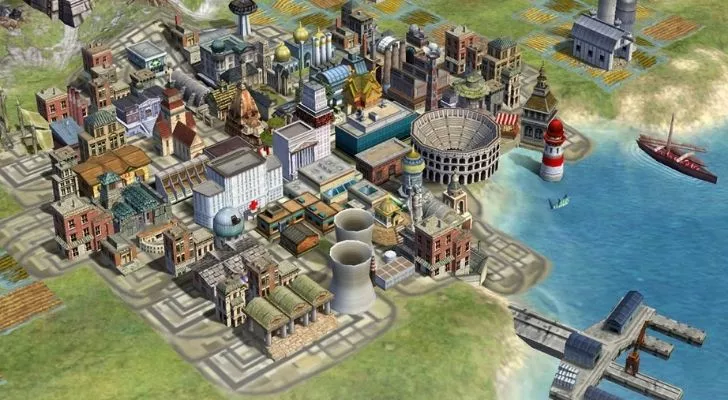 A bustling city in Civilizations IV